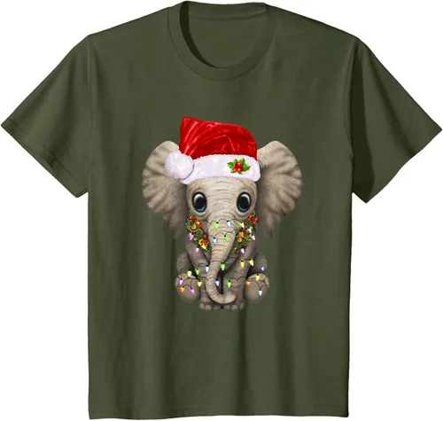 Vista 12 de Lindo elefante de Navidad luz divertido elefante amante de Navidad regalo camiseta Negro