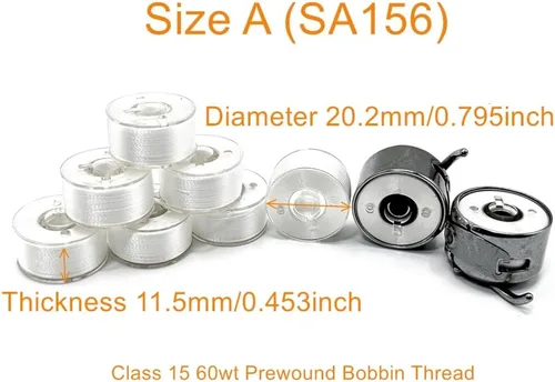 Vista 3 de 144 bobinas de hilo preenrollado de poliéster blanco 70D/2, SA156 60wt, bobina de hilo de bordar, clase 15 de plástico tamaño A para máquina