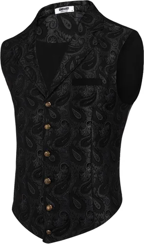 Vista 16 de COOFANDY - Chaleco para hombre, estilo victoriano y steampunk, con estampado paisley floral, gótico, para traje formal y esmoquin, con solapas