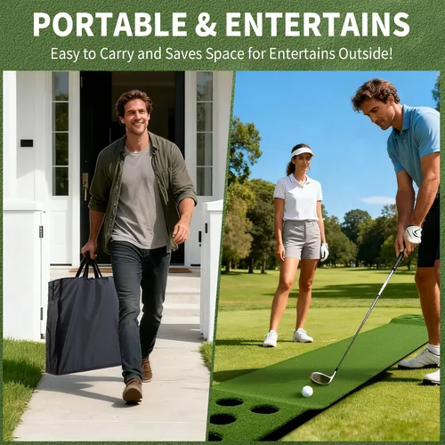 Vista 4 de Wekin Alfombra de práctica de golf para interiores con 2 putters, 2 bolas, 12 cubiertas de hoyo, tapete de entrenamiento de golf para juego
