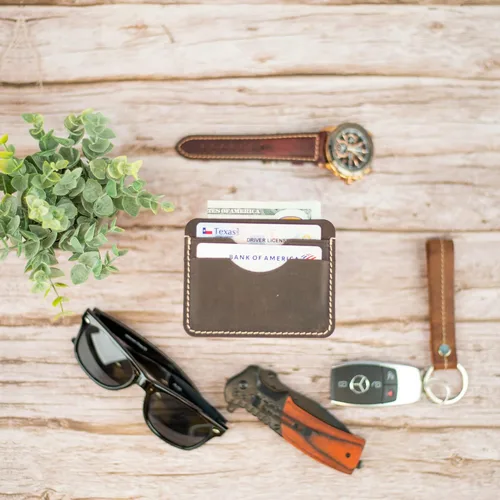 Vista 2 de Natural 100% Leather Cardholder Slim Front Pocket Wallet Gift For Him&Her Handmade Customizable