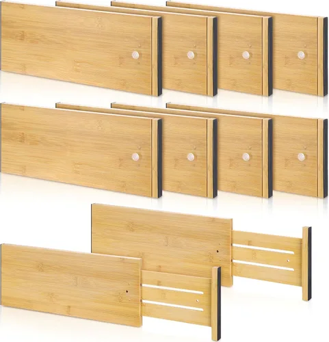 Vista 8 de DoubleFill 4 separadores de cajones de bambú profundo, organizador de cajones de cocina profunda con resorte para ropa, ajustable expandible de 15 a