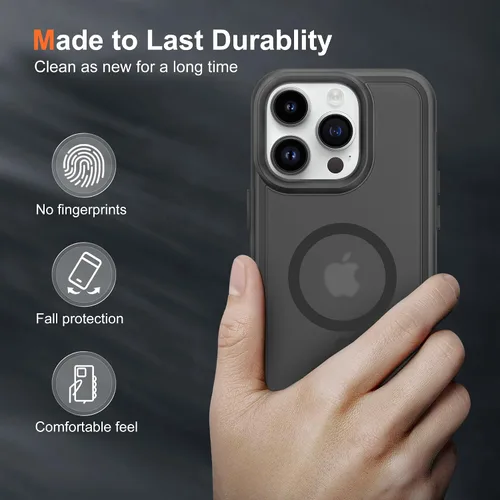 Vista 2 de Funda MagSafe a prueba de golpes anticaídas para iPhone 14 Pro (5 en 1) con protector de pantalla de vidrio antiespía, protector de lente de cámara