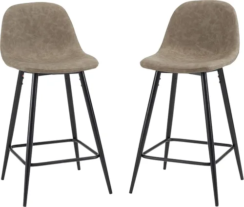 Vista 4 de Crosley Furniture Weston - Juego de 2 taburetes de bar tapizados con altura de mostrador, color marrón desgastado/negro mate