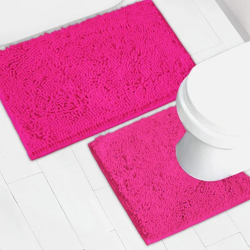 Vista 51 de Juego de 2 tapetes de baño de chenilla, superabsorbentes, con fuerte respaldo antideslizante de PVC, tapetes de baño para baño, peludos