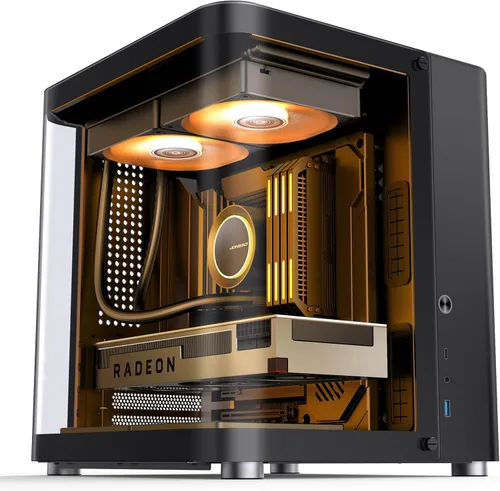 Vista 13 de JONSBO TK-0 Negro ITX Mini Torre Caja de PC, Diseño de Escritorio de Vidrio Hiperboloide, Estructura de Gabinete Separada, Carcasa de Aleación