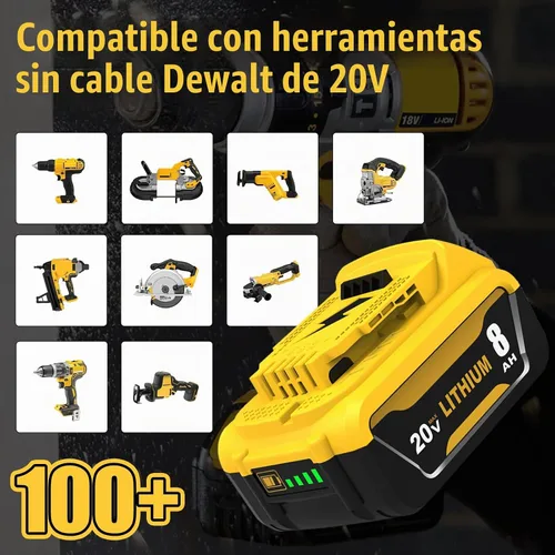 Vista 3 de Paquete de 4 baterías de repuesto 8ah DCB208 para batería Dewalt 20V DCB207 Yellow
