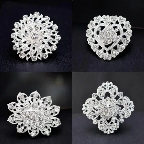 Vista 2 de ZINSBEDI Juego de broches de flores de cristal de diamantes de imitación de 24 piezas