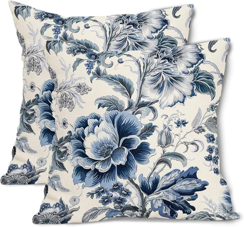 Vista 17 de Fundas de cojín decorativas primavera-verano 40x40 cm, juego de 2 fundas de cojín verdes con flores botánicas, fundas de cojín decorativas para Aqua