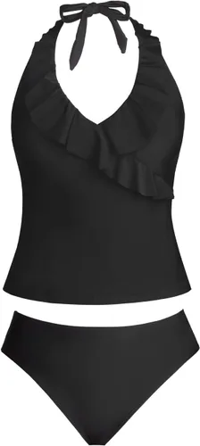 Vista 4 de CUPSHE Conjunto de tankini de dos piezas para mujer con volantes halter espalda baja
