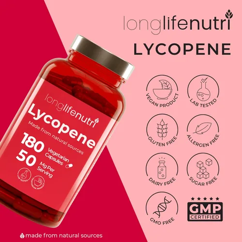 Vista 7 de LongLifeNutri Licopeno 50 mg, extracto de tomate natural, 180 cápsulas vegetales
