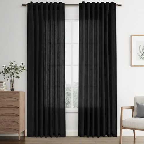 Vista 64 de Joywell - Cortinas de lino de 96 pulgadas de largo para sala de estar Natural