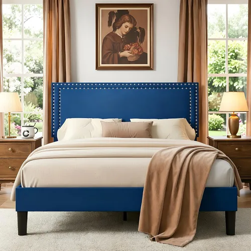 Vista 29 de VECELO Base de cama de plataforma de tamaño individual con cabecera tapizada de altura ajustable, base de colchón moderna, soporte de listones
