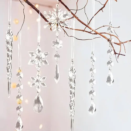 Vista 3 de 24 Piezas de Adornos de Navidad de Cristal Resistente a Romper para Decoraciones de Árbol de Navidad Adornos de Copo de Nieve de Cristal Adornos