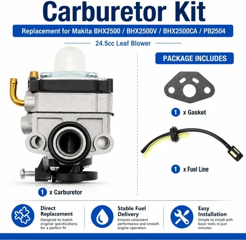 Vista 3 de Hoypeyfiy Reemplazo de carburador para soplador de hojas Makita BHX2500 BHX2500V PB2504 EH450 H2500 BHX2500CA 24.5 cc 168641-9 592-60220-01