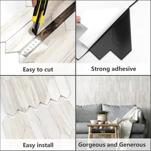 Vista 5 de Vamos Tile 1 hoja de azulejos brillantes con veta de mármol de madera para protector contra salpicaduras, despegar y pegar, azulejos de pared