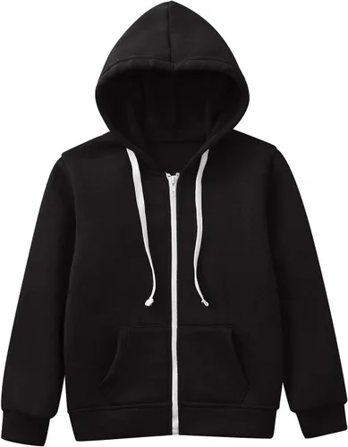 Vista 2 de Sudadera con capucha para niños y niñas, color liso, manga larga, con cremallera, chaquetas para otoño e invierno