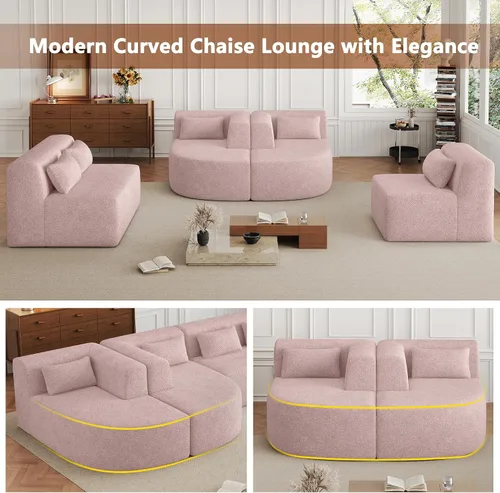 Vista 4 de P PURLOVE Sofá modular seccional, 4 sofás combinados gratis, tela Boucle tapizado moderno con 2 tumbonas y 5 almohadas traseras para sala de estar
