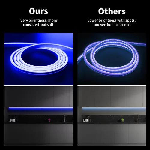 Vista 4 de iNextStation Blue LED Light Strip, 16.4ft/5m 12V Silicone Flexible Neon Rope Lights, IP65 Waterproof Cuttable LED Strip Lights for Gaming Room