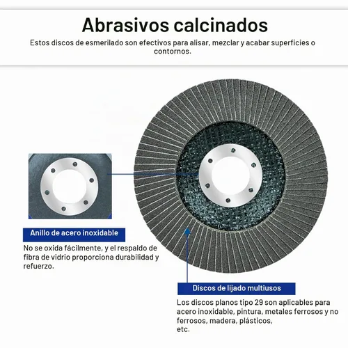 Vista 6 de Sali Paquete de 10 Discos de Aleta Grano 40 de 4.5" x 7/8" Disco de Lijado Tipo Bisel #29 Grado Premium e Industrial Rueda de Amoladora Angular