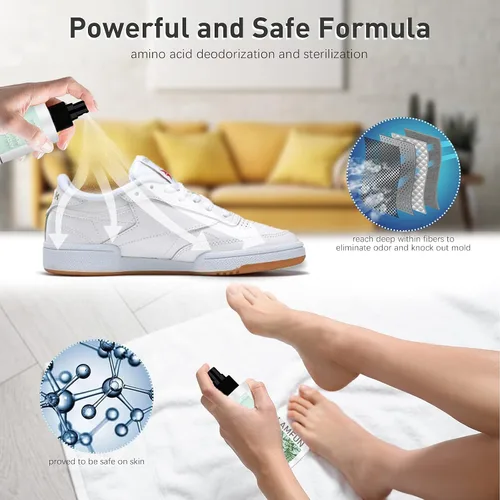 Vista 3 de Eliminador de olores de zapatos, desodorante en aerosol natural para zapatos apestosos o pies malolientes, desodorante de pies que combate todos