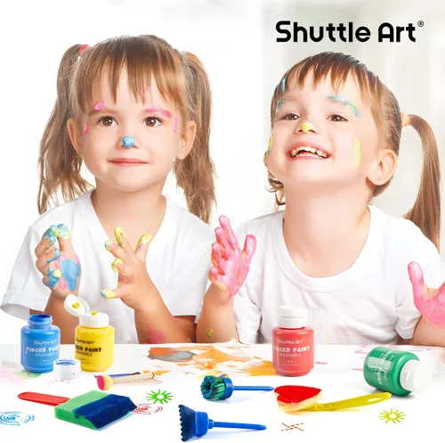 Vista 6 de Shuttle Art Juego de pintura de dedos lavable, 37 piezas con 10 colores (2 fl oz), pintura no tóxica para niños pequeños, pinceles de pintura