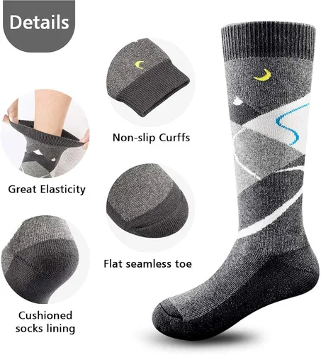 Vista 3 de Calcetines de esquí para niños (2 pares3 pares) para niñas, niños, cálidos, suaves, antideslizantes, para invierno, esquí, al aire libre