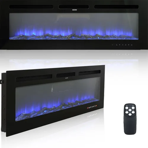 Vista 12 de Chimenea eléctrica montada en la pared y empotrada de 30 pulgadas con control remoto temporizador de 8 horas, 12 llamas, pantalla táctil, calentador