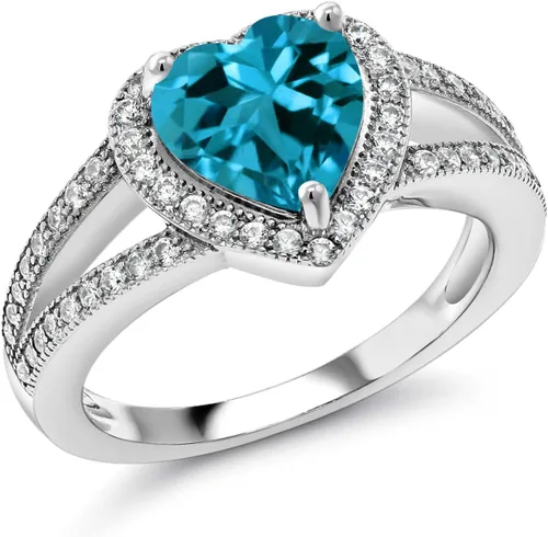 Vista 13 de Gem Stone King Anillo de halo de moissanita blanca y piedra natal de corazón de 0.315 in para mujer, plata de ley 925, joyería para aniversario