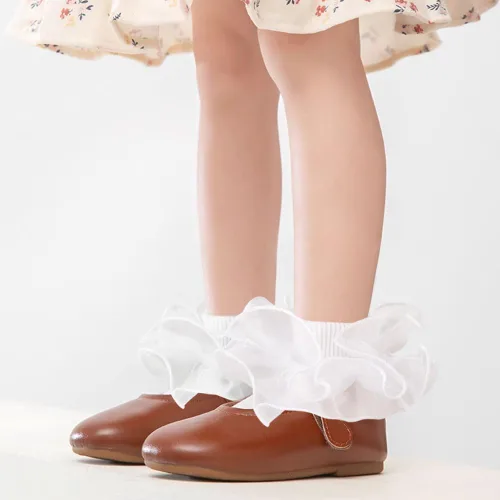 Vista 2 de BQUBO - Calcetines de encaje con ojales y volantes, calcetines de encaje para recién nacidobebéniños pequeñosniños pequeños con volantes de verano