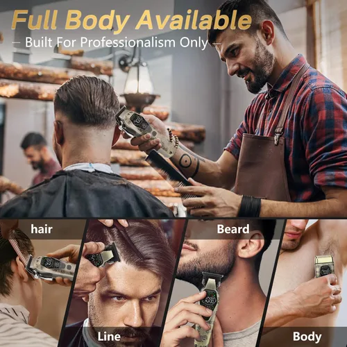 Vista 6 de Bomxin Cortapelos para hombres profesionales, 3 en 1 T-Blade Juego de cortapelos y recortadoras para kit de peluquero, cortadora de pelo inalámbrica