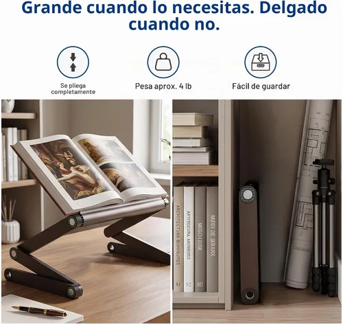Vista 10 de Escritorio portátil y ajustable, ideal para libros. ergonómico. Color Plata
