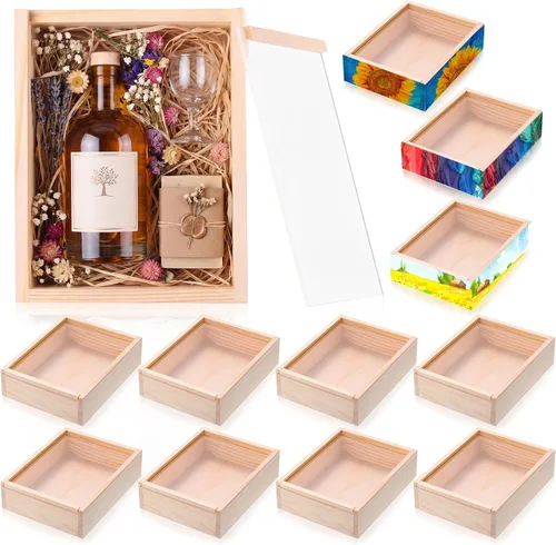 Vista 12 de Thyle 6 cajas de madera sin terminar con tapas acrílicas, pequeñas cajas de madera sin terminar, regalo para manualidades, suministros de flores