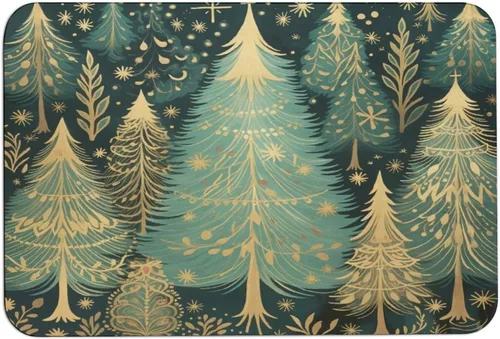 Vista 17 de Alfombra de baño de goma antideslizante de pino verde con copos de nieve, secado rápido, súper absorbente, ajuste fino debajo de la puerta, árboles