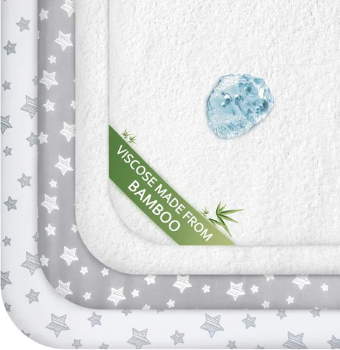 Vista 13 de Sábanas de moisés y protector de colchón de moisés impermeable 4 piezas, Terry de viscosa, ajuste universal para colchón ovalado, de reloj de arena