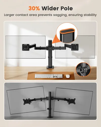 Vista 3 de ErGear Soporte de monitor doble para 17 a 32 pulgadas, soporte de monitor doble con inclinación ajustable, giro, rotación, brazos escalonados