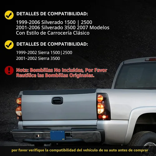 Vista 6 de DWVO Luces traseras compatibles con Chevy Silverado 1999-2006 negro OE - Lente negra/transparente