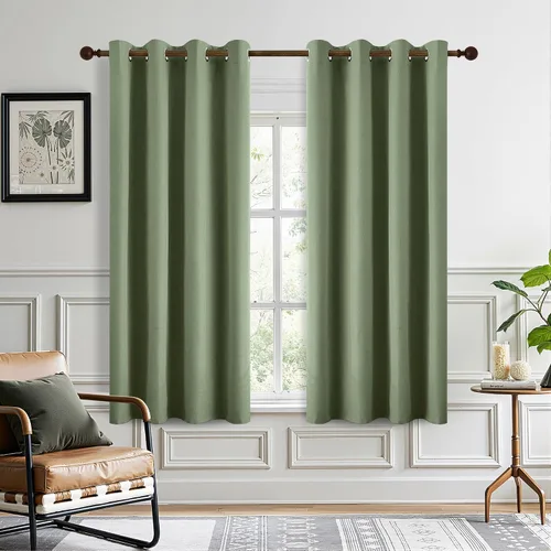Vista 31 de DONREN Cortinas opacas completas para dormitorio, aislamiento térmico y reducción de ruido, cortinas de lino con ojales para sala de estar y Negro