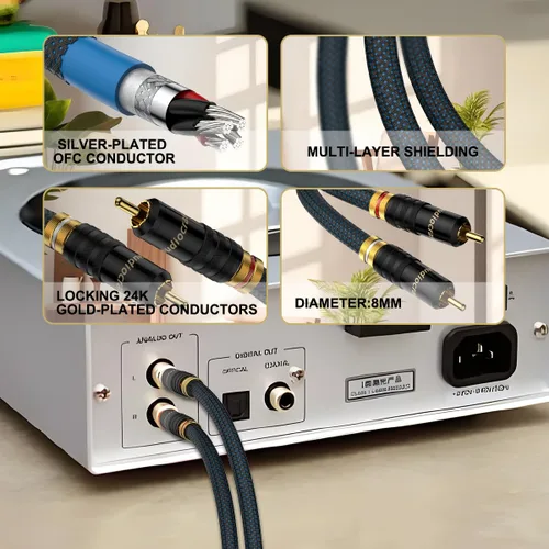 Vista 3 de Audiocrast - Cable RCA A10 de 3.3 pies, doble RCA macho interconexión estéreo para reproductores de CD, amplificadores, receptores AV, sistemas