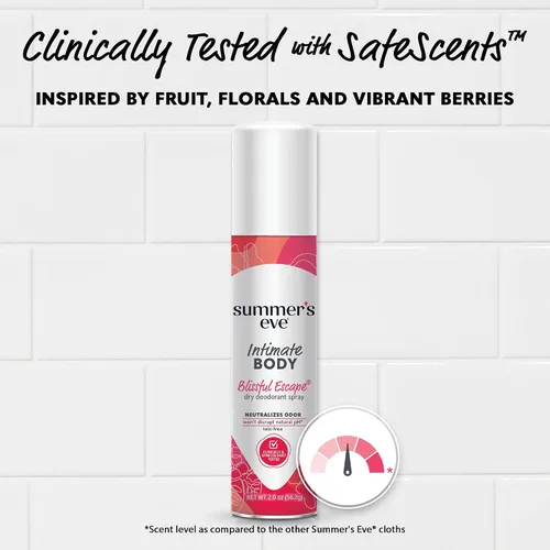 Vista 5 de Summer's Eve Spray femenino refrescante diario, Blissful Escape, 2 onzas Spray corporal diario sin talco para mujeres, cuidado femenino que
