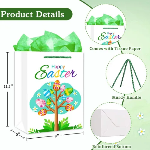 Vista 7 de FaCraft - Bolsa de regalo de Pascua con asas, bolsas de regalo de Pascua de 11.5 pulgadas para niños y niñas, bolsas de regalo grandes de huevos