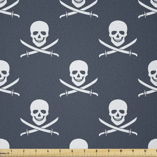 Vista 112 de Ambesonne The Yard, tela de calavera colorida con temática de Halloween, diseño de calavera y huesos cruzados, divertido estampado de dibujos