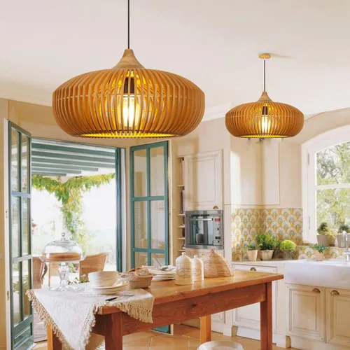 Vista 2 de Arturesthome Lámpara colgante de madera para isla de cocina, lámpara de techo colgante de madera rústica para cafetería, sótano, pasillo, vestíbulo