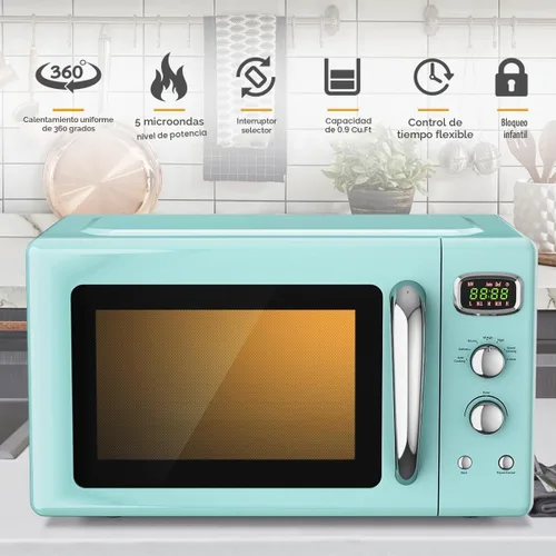 Vista 2 de ARLIME Microondas retro de 0.9 pies cúbicos, horno microondas de encimera Verde