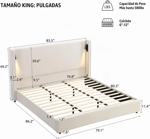 Vista 7 de Christopher Knight Home Hazel - Cama de cabecera tamaño King tapizada de 49.20 pulgadas de alto, plataforma de soporte de panel de listones,