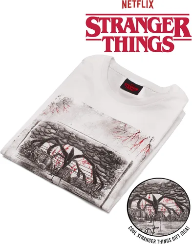 Vista 2 de Stranger Things Camiseta para hombre boca abajo color blanco