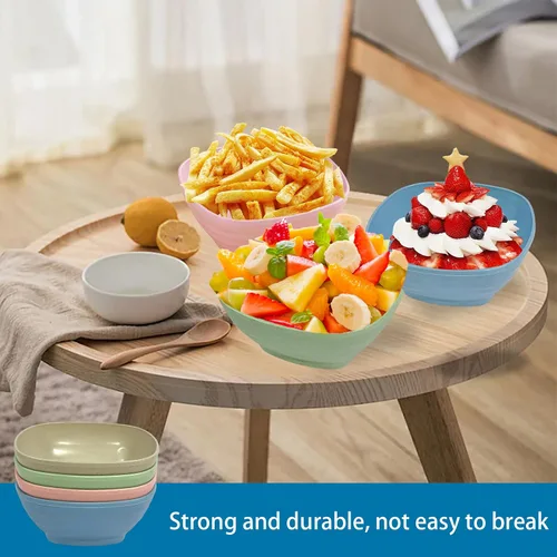 Vista 3 de Juego de 4 cuencos de cereales irrompibles de 20 onzas, cuencos de arroz de fibra de paja de trigo, cuencos de sopa cuadrados reutilizables, cuencos