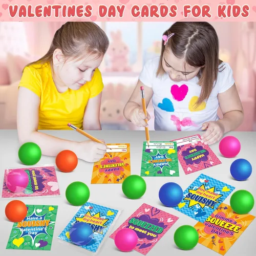 Vista 6 de 28 tarjetas de regalo del día de San Valentín con bola pequeña para intercambio escolar de niños, Bulk Valentines' Cards for Classroom Exchange