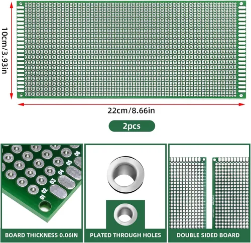 Vista 2 de Eagles 2 piezas de placa PCB de doble cara de 3.9 x 8.7 in, prototipo estañado DIY universal FR4 circuito impreso PCB placa protoboard PCB kit placa
