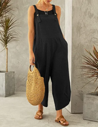 Vista 3 de Mywinway Overol de verano para mujer, overol de pierna ancha, informal, holgado